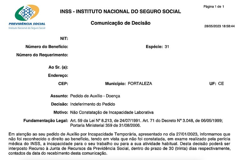 Os motivos para indeferimento do inss