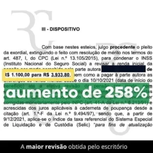 A maior revisão da vida toda obtida pelo escritório foi de 258%