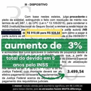 A menor revisão da vida toda obtida pelo escritório foi de 3%, com atrasados de r$ 3. 500,00