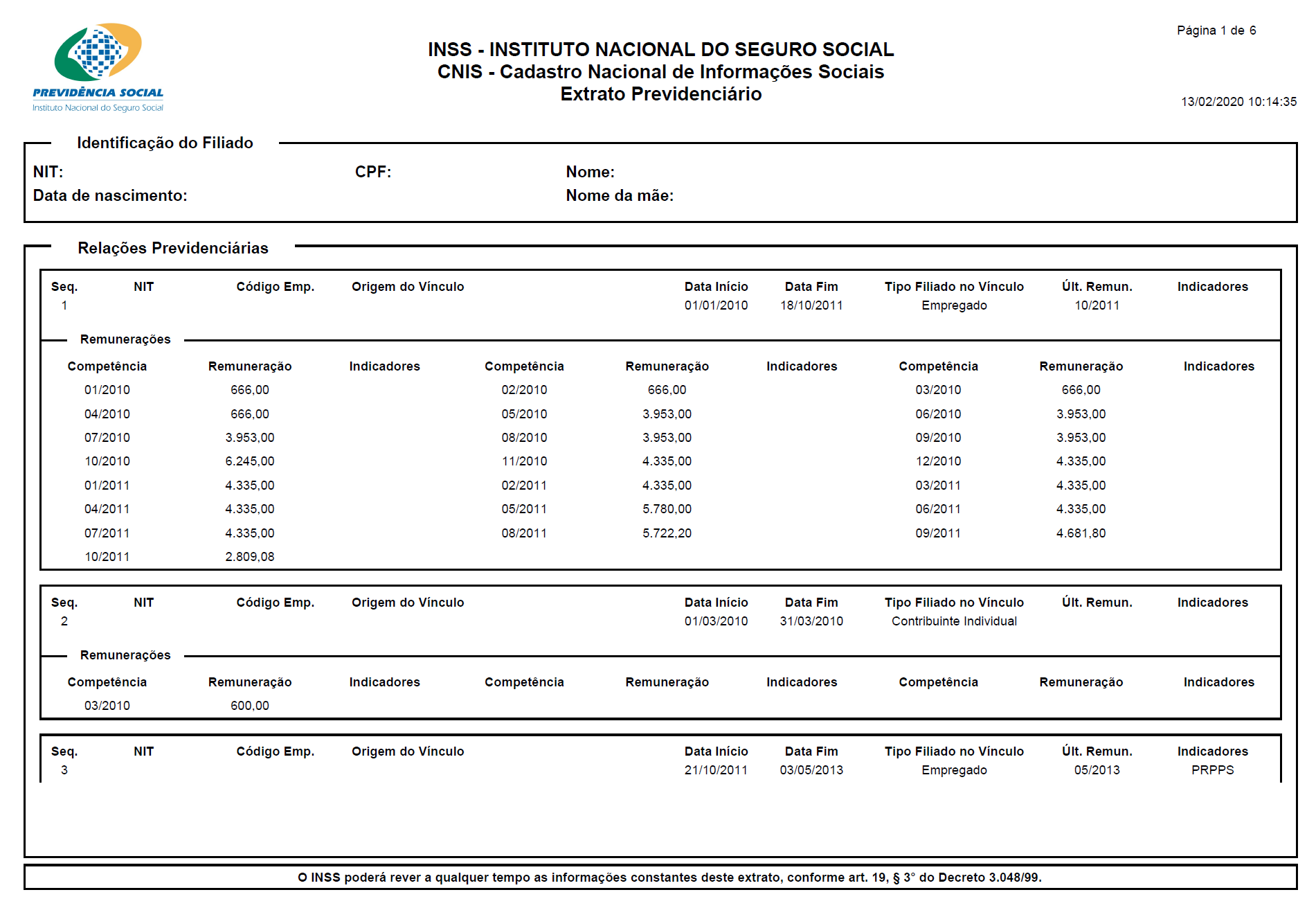 Cnis inss extrato previdenciario