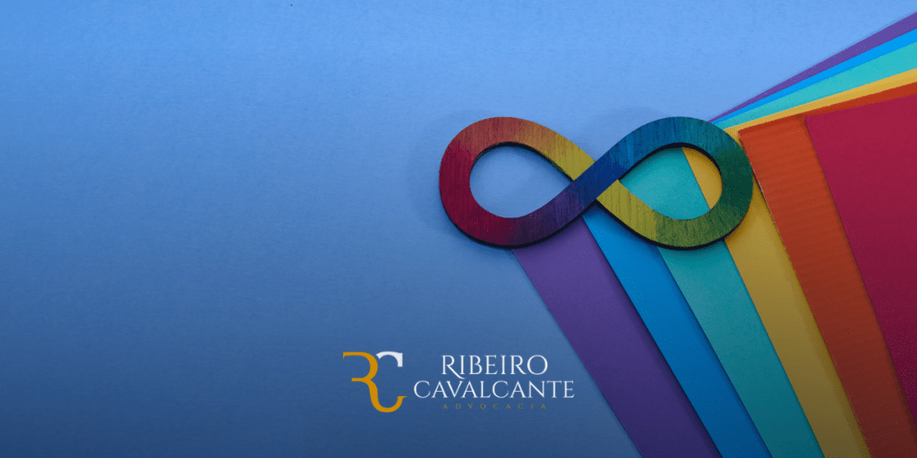 Logotipo colorido do símbolo do infinito com papéis coloridos, representando a advocacia ribeiro cavalcante.