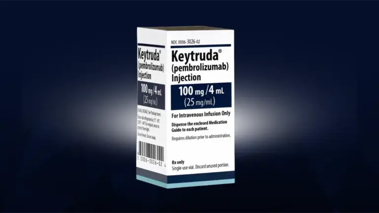 Embalagem do medicamento Keytruda para infusão intravenosa